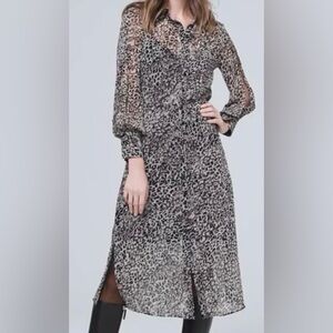 White House Black Market Leopardus Midi Shirt Dress NWT Size 12